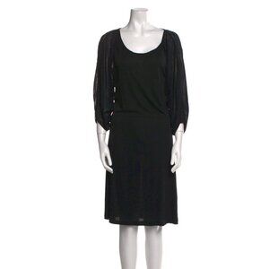 Fendi Authentic Vintage Solid Black Long Sleeve Shift Knee Length Dress 44 8 Med
